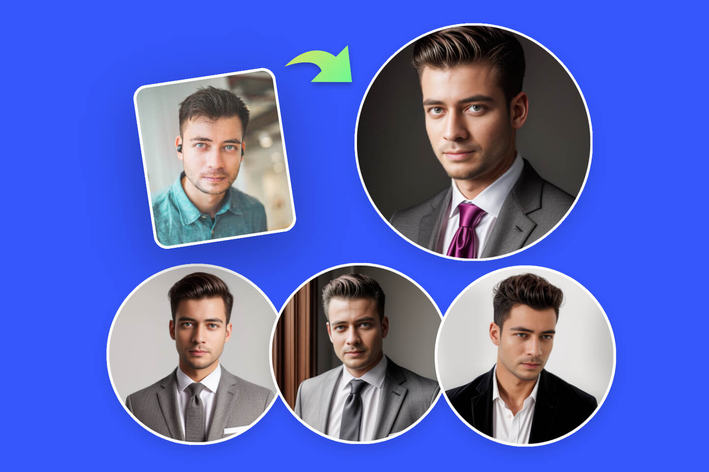 Three AI generated headshots from Fotor AI headshot generator