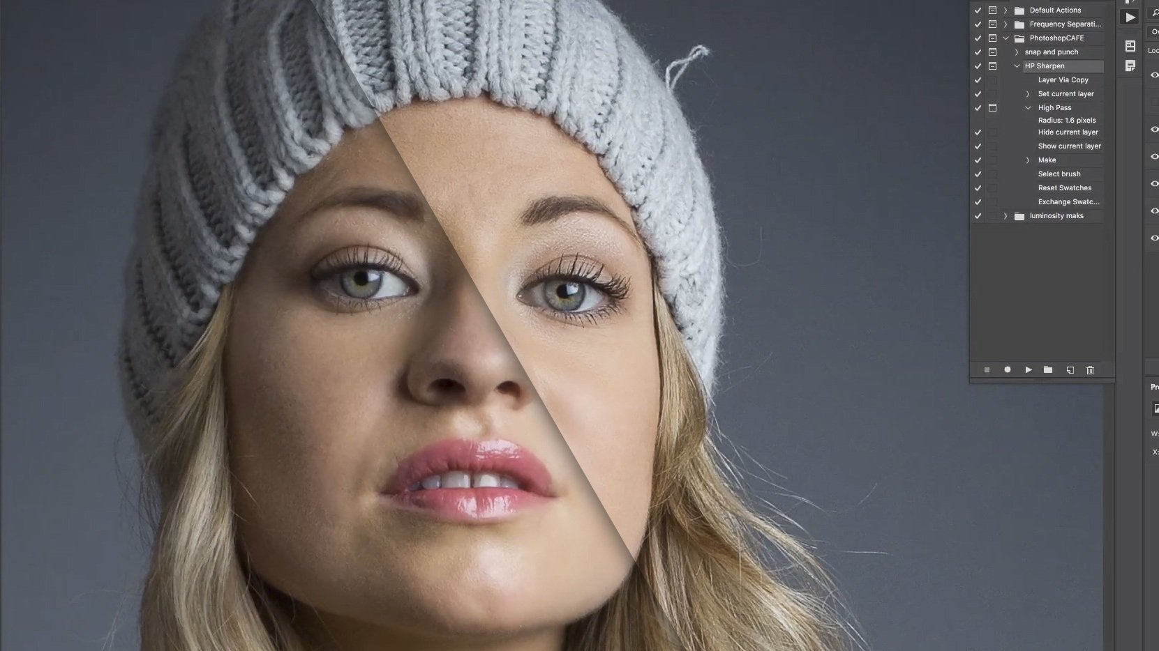 high pass filter in photoshop to sharpe image of women face