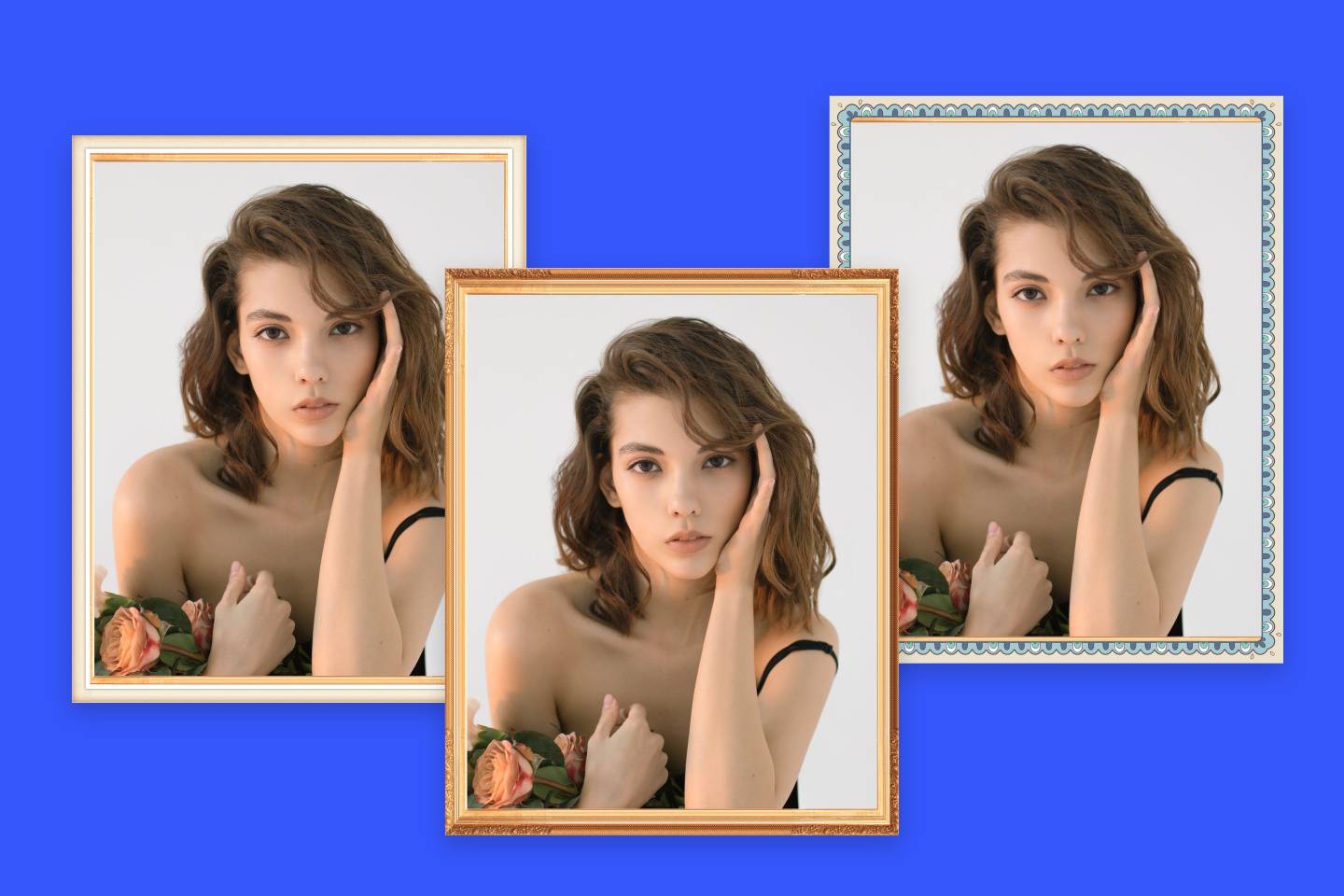 Tres fotos con marcos diferentes