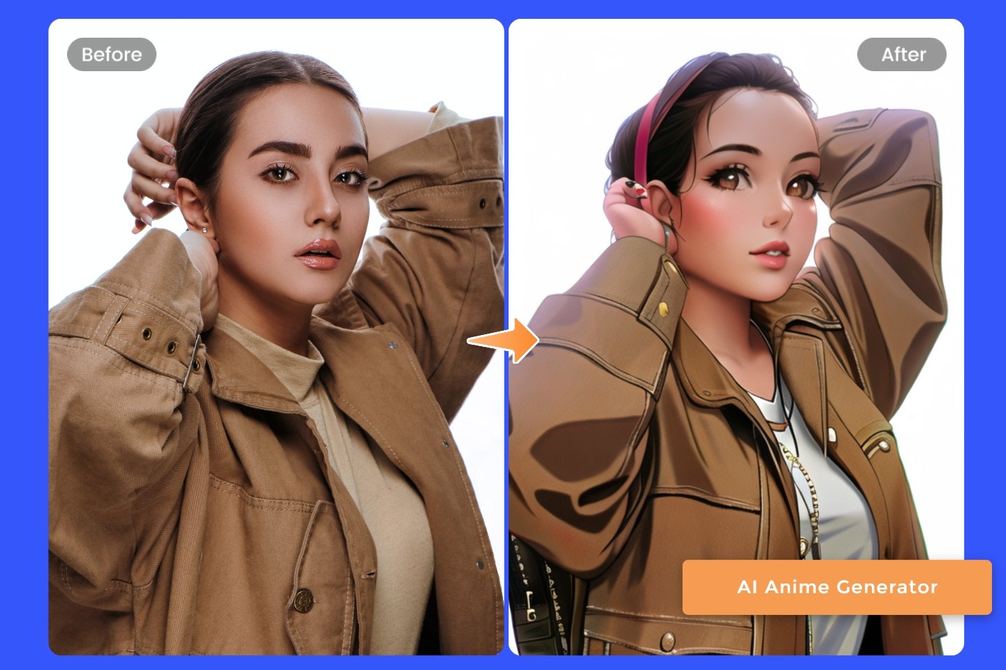 Turn a female into anime with Fotor AI anime generator