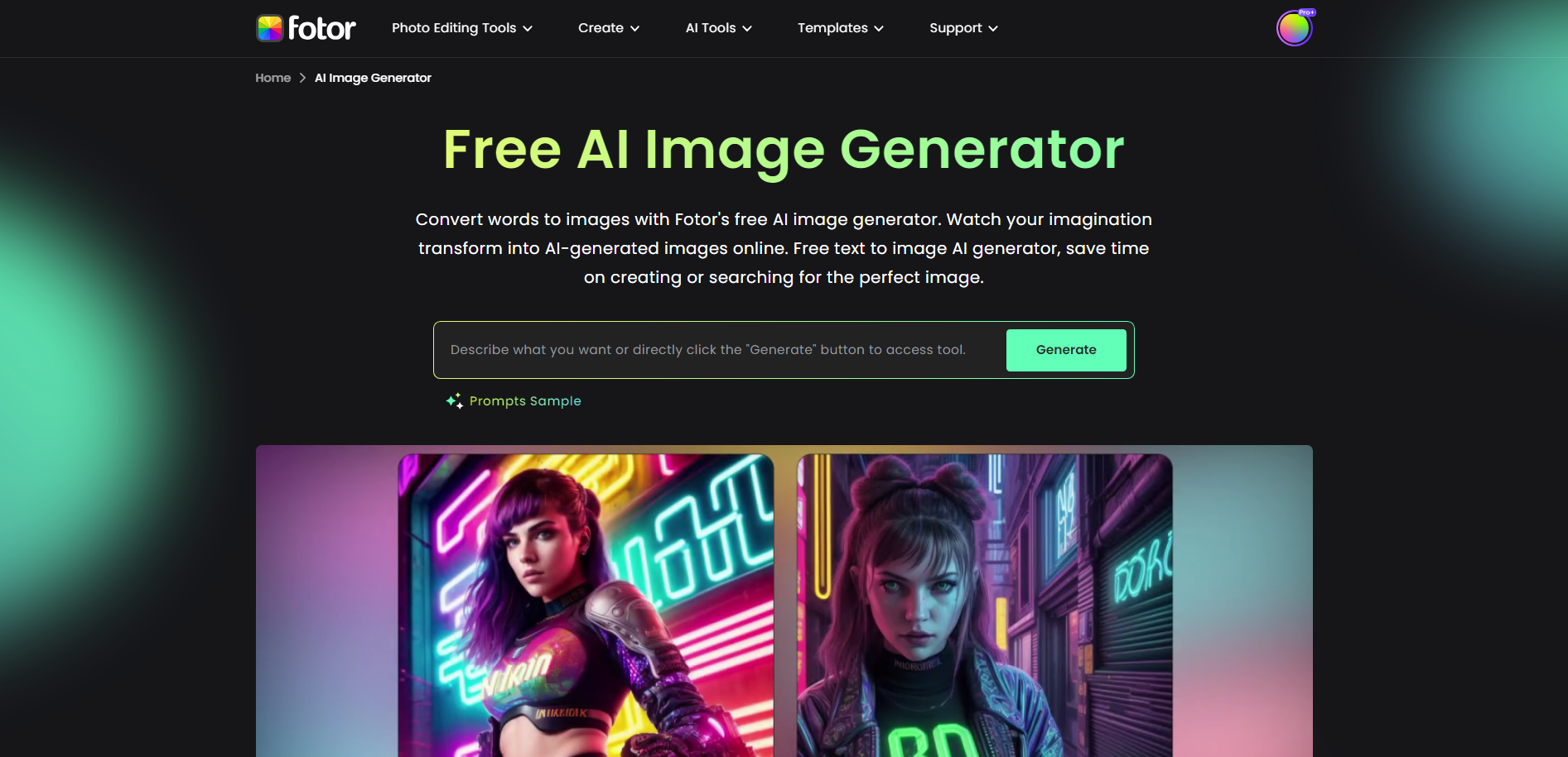 fotor ai image generator homepage